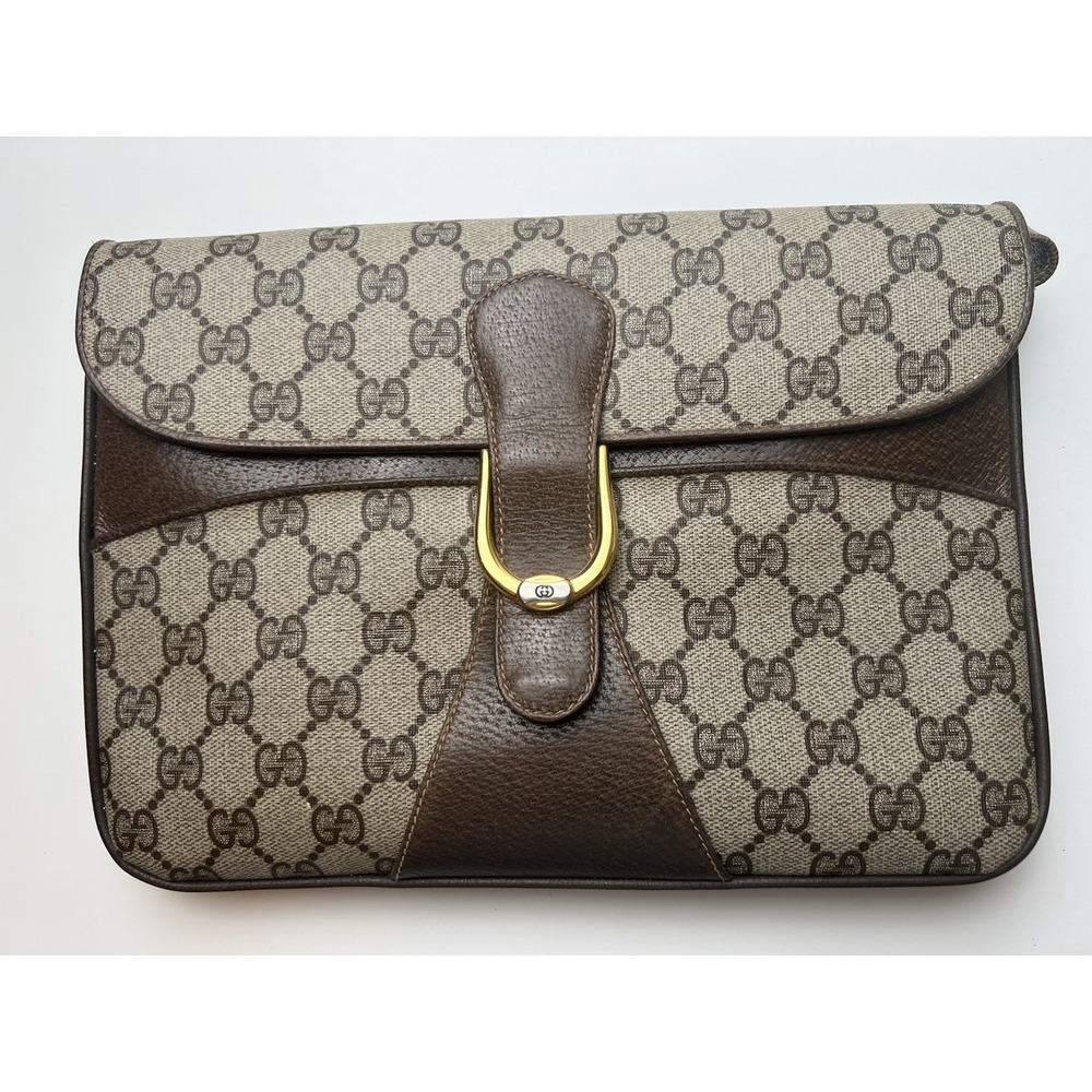 Gucci Vintage PVC Leather 2way Crossbody Shoulder Bag GG Supreme Brown Authentic